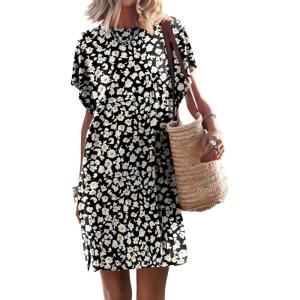 imageANRABESS Womens Summer T Shirt Dress 2025 Beach Vacation Travel Outfits Casual Simple Soft Mini Sundress Cover Up ClothesFloral Black Yellow