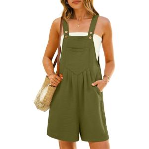 imageANRABESS Jumpsuits for Women 2026 Summer Short Overalls Casual Sleeveless Adjustable Loose Rompers Beach Vacation OutfitsOlive Green