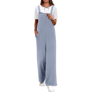 imageANRABESS Overalls for Women 2025 Summer Casual Loose One Piece Outfits Baggy Wide Leg Jumpers Lightweight Comfy RompersGrey Blue