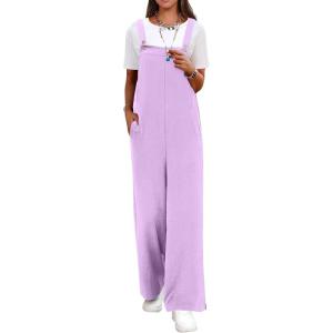 imageANRABESS Overalls for Women 2025 Summer Casual Loose One Piece Outfits Baggy Wide Leg Jumpers Lightweight Comfy RompersLight Purple