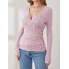 imageANRABESS Long Sleeve Shirts for Women Sexy Sweater V Neck Ribbed Knit Slim Fit Wrap Top 2025 Fall Casual Fashion ClothesPink