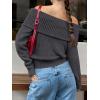 imageANRABESS Off The Shoulder Sweaters for Women 2025 Fall Turtleneck Long Sleeve Fuzzy Knit Warm Casual Winter SweaterDeep Gray