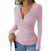 imageANRABESS Long Sleeve Shirts for Women Sexy Sweater V Neck Ribbed Knit Slim Fit Wrap Top 2025 Fall Casual Fashion ClothesPink