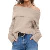 imageANRABESS Off The Shoulder Sweaters for Women 2025 Fall Turtleneck Long Sleeve Fuzzy Knit Warm Casual Winter SweaterLight Khaki