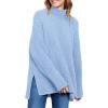 imageANRABESS Women Oversized Turtleneck Long Sleeve Fuzzy Knit Slit Side Chunky Warm Pullover Sweaters 2025Blue