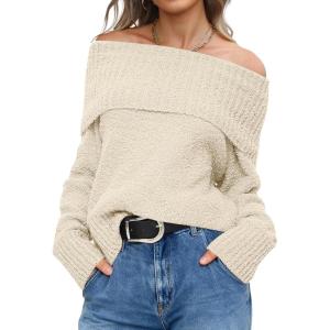 imageANRABESS Off The Shoulder Sweaters for Women 2025 Fall Turtleneck Long Sleeve Fuzzy Knit Warm Casual Winter SweaterBeige