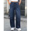 imageANRABESS Women Barrel Jeans High Waisted Wide Leg Drawstring Denim Pants Y2K Baggy Loose Fit Trouser Jeans with Pockets Dark Blue Large