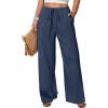 imageANRABESS Womens Wide Leg Palazzo Pants Casual Mid Waist Flowy Pants Beach Vacation Lounge Trousers with PocketsNavy Blue