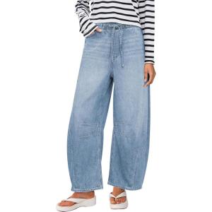 imageANRABESS Women Barrel Jeans High Waisted Wide Leg Drawstring Denim Pants Y2K Baggy Loose Fit Trouser Jeans with Pockets Sky Blue XLarge