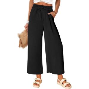 imageANRABESS Women Wide Leg Capri Pants Summer Palazzo High Waisted Casual Loose Lounge Flowy Cropped Beach Trousers Work OutfitsBlack