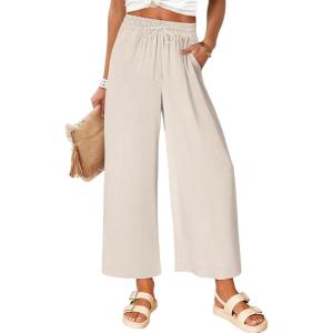 imageANRABESS Women Wide Leg Capri Pants Summer Palazzo High Waisted Casual Loose Lounge Flowy Cropped Beach Trousers Work OutfitsLight Yellow