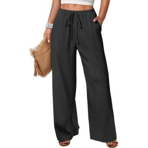 imageANRABESS Womens Wide Leg Palazzo Pants Casual Mid Waist Flowy Pants Beach Vacation Lounge Trousers with PocketsBlack