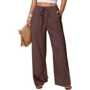 imageANRABESS Womens Wide Leg Palazzo Pants Casual Mid Waist Flowy Pants Beach Vacation Lounge Trousers with PocketsBrown