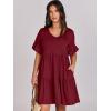 imageANRABESS Dresses for Women Summer 2025 V Neck Ruffle Sleeve A Line Tiered Flowy Casual Trendy Mini Beach Dress with PocketsBurgundy