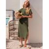 imageANRABESS Womens 2026 Summer Maxi Tshirt Dress Short Sleeve Crewneck Tie Waist Casual Slim Fit Slit Spring Long Beach DressesArmy Green