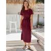 imageANRABESS Womens 2026 Summer Maxi Tshirt Dress Short Sleeve Crewneck Tie Waist Casual Slim Fit Slit Spring Long Beach DressesBurgundy