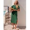 imageANRABESS Womens 2026 Summer Maxi Tshirt Dress Short Sleeve Crewneck Tie Waist Casual Slim Fit Slit Spring Long Beach DressesDeep Green