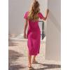 imageANRABESS Womens 2026 Summer Maxi Tshirt Dress Short Sleeve Crewneck Tie Waist Casual Slim Fit Slit Spring Long Beach DressesHot Pink
