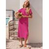 imageANRABESS Womens 2026 Summer Maxi Tshirt Dress Short Sleeve Crewneck Tie Waist Casual Slim Fit Slit Spring Long Beach DressesHot Pink
