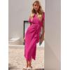 imageANRABESS Womens 2026 Summer Maxi Tshirt Dress Short Sleeve Crewneck Tie Waist Casual Slim Fit Slit Spring Long Beach DressesHot Pink