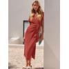 imageANRABESS Womens 2026 Summer Maxi Tshirt Dress Short Sleeve Crewneck Tie Waist Casual Slim Fit Slit Spring Long Beach DressesOrange Rust