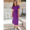 imageANRABESS Womens 2026 Summer Maxi Tshirt Dress Short Sleeve Crewneck Tie Waist Casual Slim Fit Slit Spring Long Beach DressesPurple