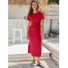 imageANRABESS Womens 2026 Summer Maxi Tshirt Dress Short Sleeve Crewneck Tie Waist Casual Slim Fit Slit Spring Long Beach DressesRed