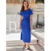 imageANRABESS Womens 2026 Summer Maxi Tshirt Dress Short Sleeve Crewneck Tie Waist Casual Slim Fit Slit Spring Long Beach DressesRoyal Blue