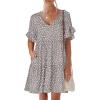 imageANRABESS Dresses for Women Summer 2025 V Neck Ruffle Sleeve A Line Tiered Flowy Casual Trendy Mini Beach Dress with PocketsKhaki Polka Dot Gray