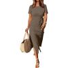 imageANRABESS Womens 2026 Summer Maxi Tshirt Dress Short Sleeve Crewneck Tie Waist Casual Slim Fit Slit Spring Long Beach DressesBrown
