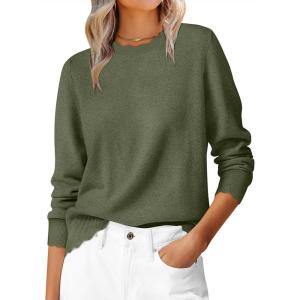imageANRABESS Sweaters for Women Loose Fit Lightweight Soft Dressy Scalloped Long Sleeve Pullover Tops 2025 Fall Casual OutfitsArmy Green