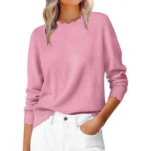imageANRABESS Sweaters for Women Loose Fit Lightweight Soft Dressy Scalloped Long Sleeve Pullover Tops 2025 Fall Casual OutfitsCoral Pink