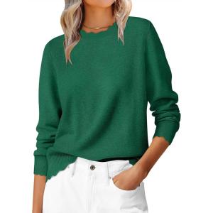 imageANRABESS Sweaters for Women Loose Fit Lightweight Soft Dressy Scalloped Long Sleeve Pullover Tops 2025 Fall Casual OutfitsForest Green
