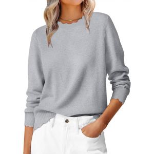 imageANRABESS Sweaters for Women Loose Fit Lightweight Soft Dressy Scalloped Long Sleeve Pullover Tops 2025 Fall Casual OutfitsGrey