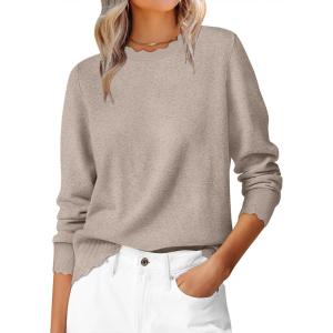 imageANRABESS Sweaters for Women Loose Fit Lightweight Soft Dressy Scalloped Long Sleeve Pullover Tops 2025 Fall Casual OutfitsKhaki