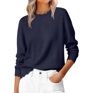 imageANRABESS Sweaters for Women Loose Fit Lightweight Soft Dressy Scalloped Long Sleeve Pullover Tops 2025 Fall Casual OutfitsNavy Blue
