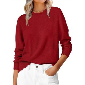 imageANRABESS Sweaters for Women Loose Fit Lightweight Soft Dressy Scalloped Long Sleeve Pullover Tops 2025 Fall Casual OutfitsRed