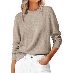 imageANRABESS Sweaters for Women Loose Fit Lightweight Soft Dressy Scalloped Long Sleeve Pullover Tops 2025 Fall Casual OutfitsTan