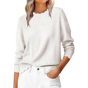 imageANRABESS Sweaters for Women Loose Fit Lightweight Soft Dressy Scalloped Long Sleeve Pullover Tops 2025 Fall Casual OutfitsWhite