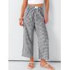 imageANRABESS Women Striped Gingham Palazzo Cropped Pants Wide Leg Pajama Lounge Pant Plaid PJ Bottoms Cute Trousers with PocketsBlack White Plaid