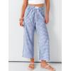 imageANRABESS Women Striped Gingham Palazzo Cropped Pants Wide Leg Pajama Lounge Pant Plaid PJ Bottoms Cute Trousers with PocketsBlue White Plaid