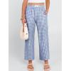 imageANRABESS Women Striped Gingham Palazzo Cropped Pants Wide Leg Pajama Lounge Pant Plaid PJ Bottoms Cute Trousers with PocketsBlue White Plaid