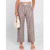 imageANRABESS Women Striped Gingham Palazzo Cropped Pants Wide Leg Pajama Lounge Pant Plaid PJ Bottoms Cute Trousers with PocketsBrown White Plaid