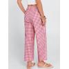 imageANRABESS Women Striped Gingham Palazzo Cropped Pants Wide Leg Pajama Lounge Pant Plaid PJ Bottoms Cute Trousers with PocketsRed White Plaid