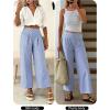 imageANRABESS Women Striped Gingham Wide Leg Palazzo Pants Casual Lounge Cute Comfy Plaid Checkered Pajama PJ Bottoms with PocketsBlue White Stripe