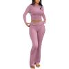 imageANRABESS Women 2 Piece Outfits Fall Lounge Sets Long Sleeve Cropped Top Fold Over Flare Pants Comfy Pajamas Set Y2K ClothesPink