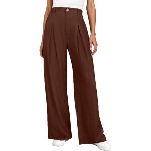 imageANRABESS Women Wide Leg Dress Pants Lightweight High Waisted Business Casual Trousers Dressy Office Work Palazzo Pants SlacksCoffee