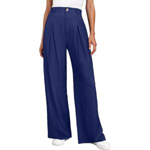 imageANRABESS Women Wide Leg Dress Pants Lightweight High Waisted Business Casual Trousers Dressy Office Work Palazzo Pants SlacksDeep Blue