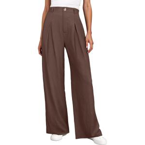 imageANRABESS Women Wide Leg Dress Pants Lightweight High Waisted Business Casual Trousers Dressy Office Work Palazzo Pants SlacksDeep Brown