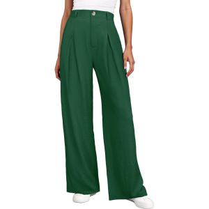 imageANRABESS Women Wide Leg Dress Pants Lightweight High Waisted Business Casual Trousers Dressy Office Work Palazzo Pants SlacksGreen Forest